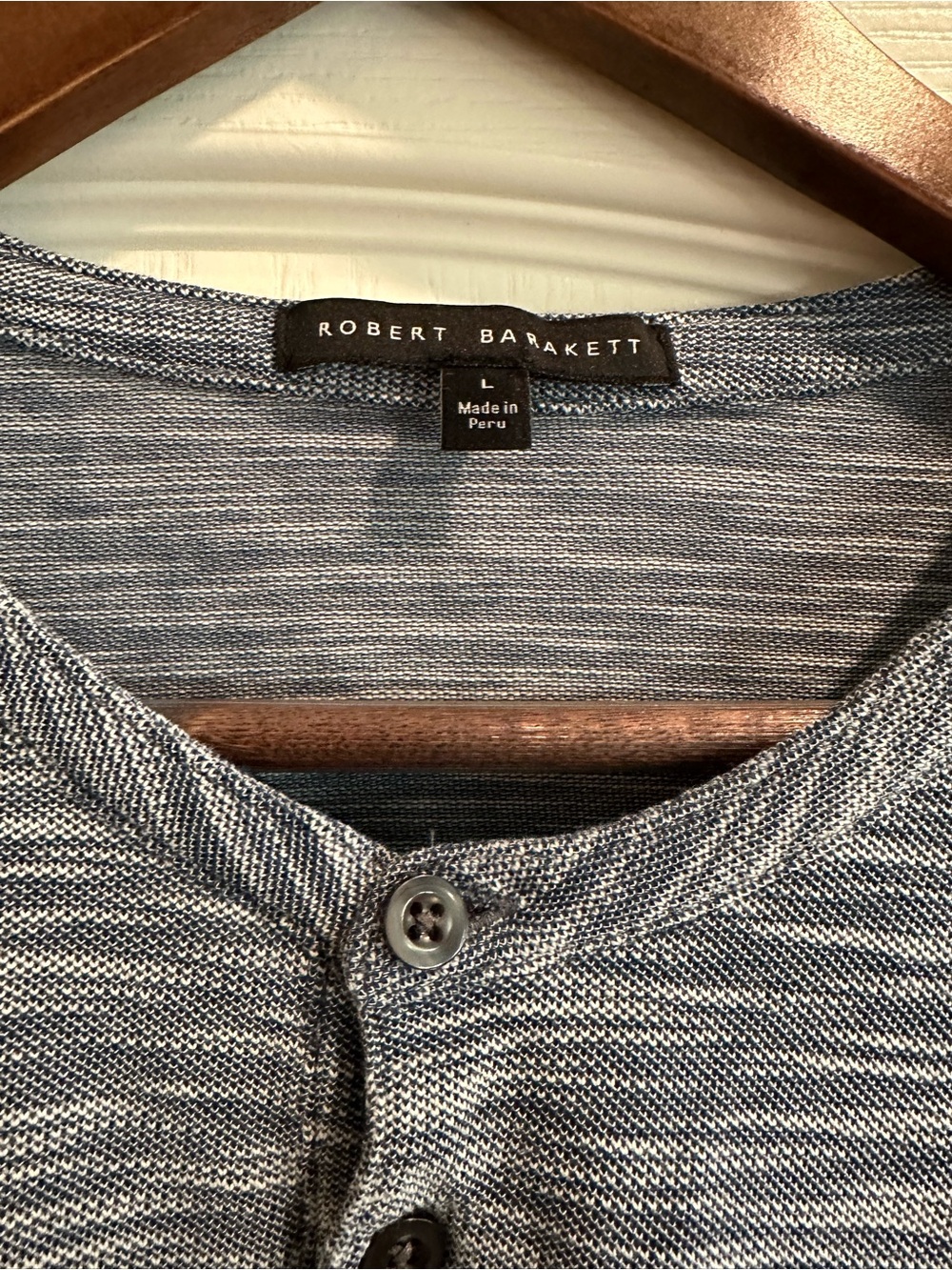 Robert Barakett Heathered Navy and White Knit Henley